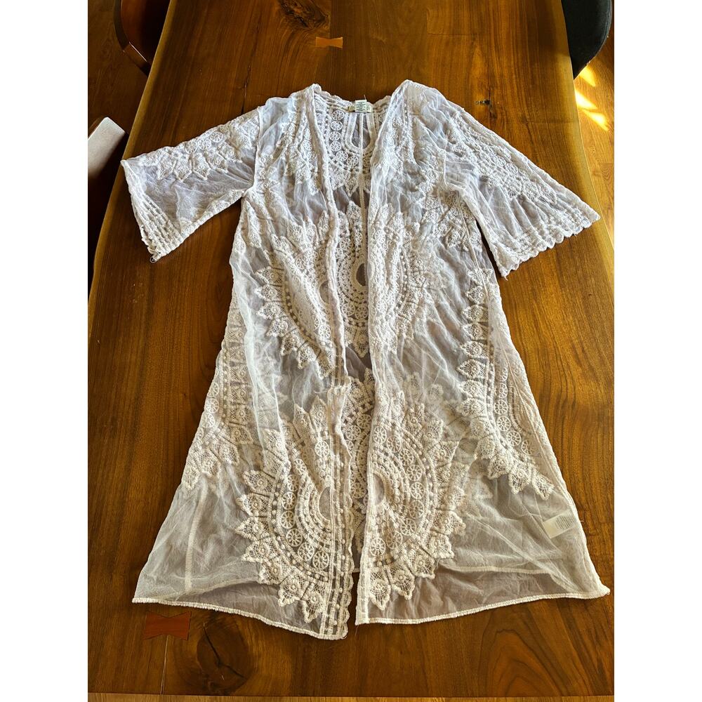 Lace Crochet Kimono Duster long white one size